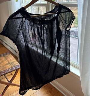 J.Crew Black Sheer Tie-Neck Cotton Blend Top Size M